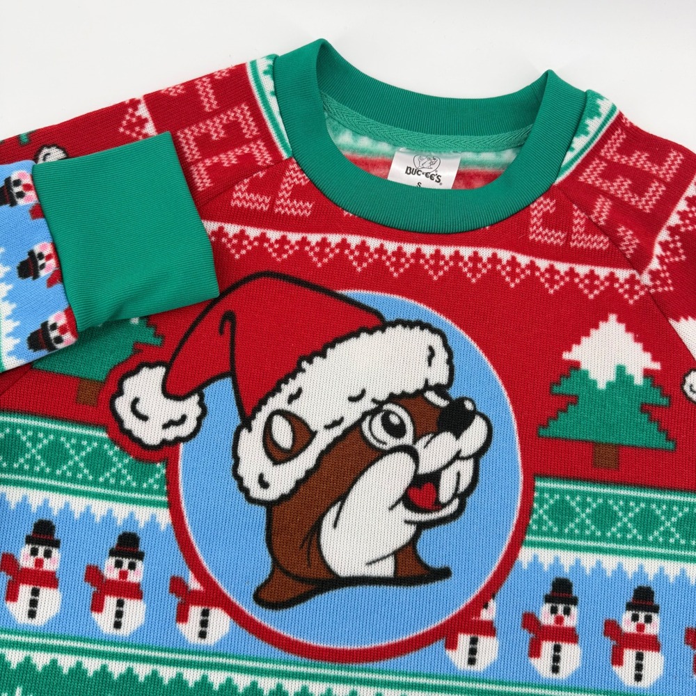 Buc-ee's unisex Ugly Christmas Sweater Red Green Snowman Tree Size Small